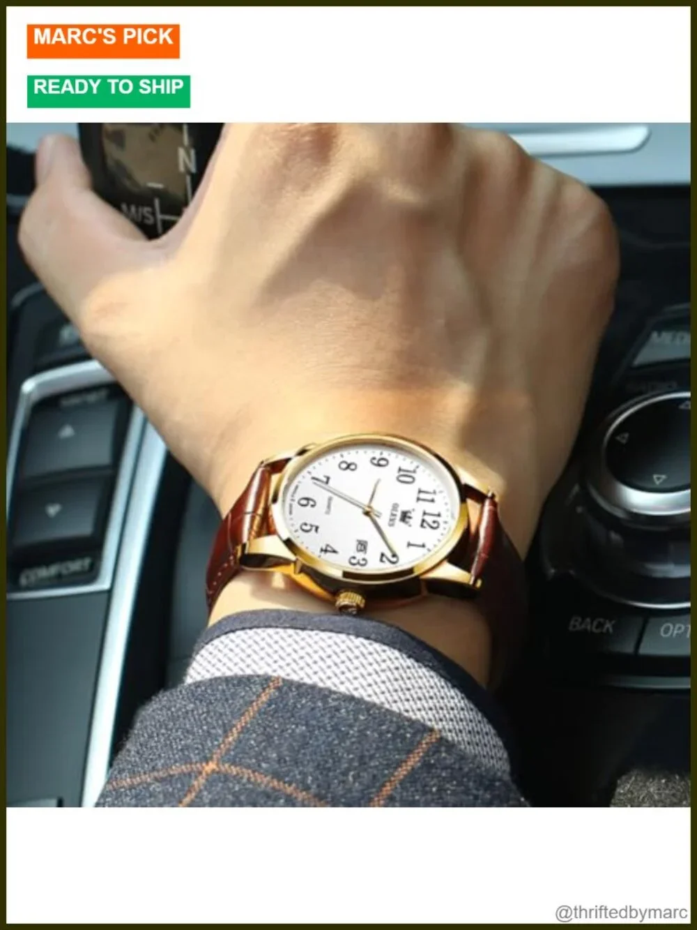 Vintage Leather Band Dress Classic Easy Reader Arabic Numerals Analog Quartz